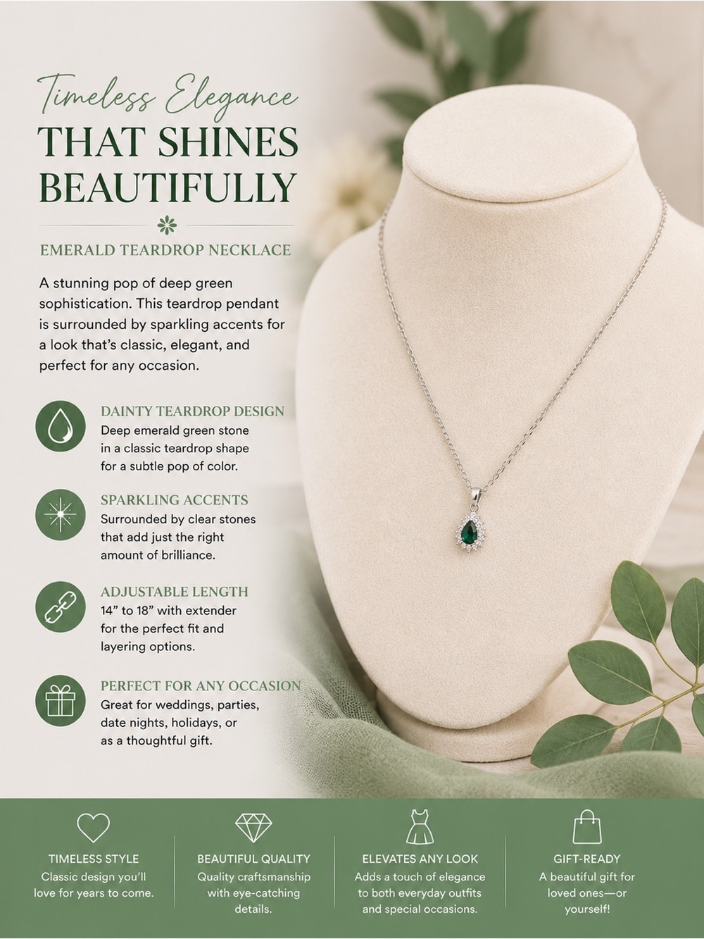 paparazzi Emerald Teardrop Pendant Necklace - Deep Green with Silver Accents